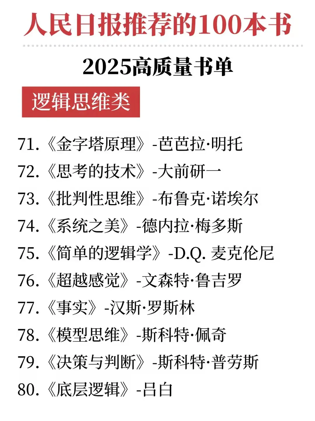 高质量书单//人民日报推荐的100本书