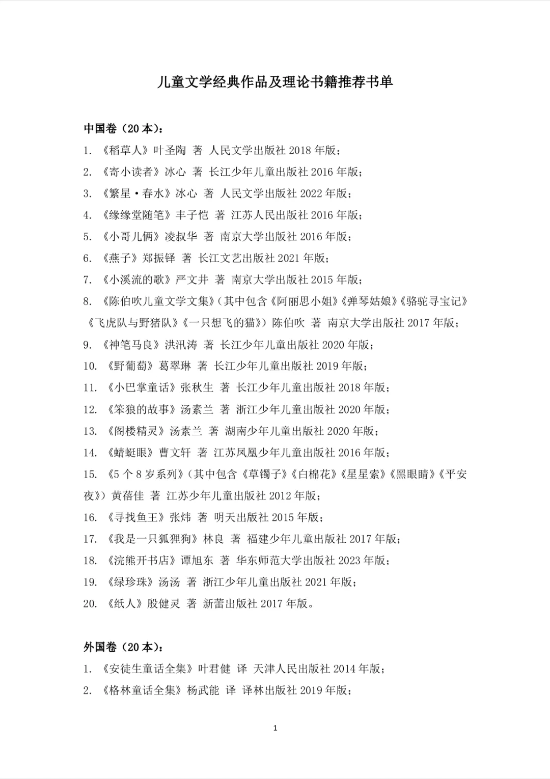 儿童文学中外作品及理论书籍推荐