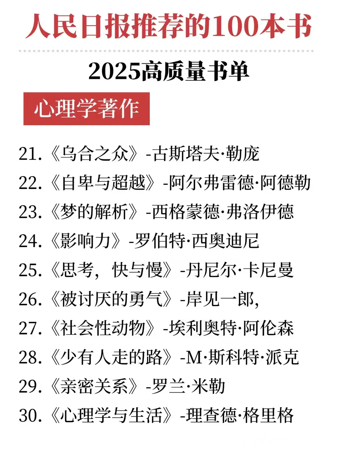 高质量书单//人民日报推荐的100本书