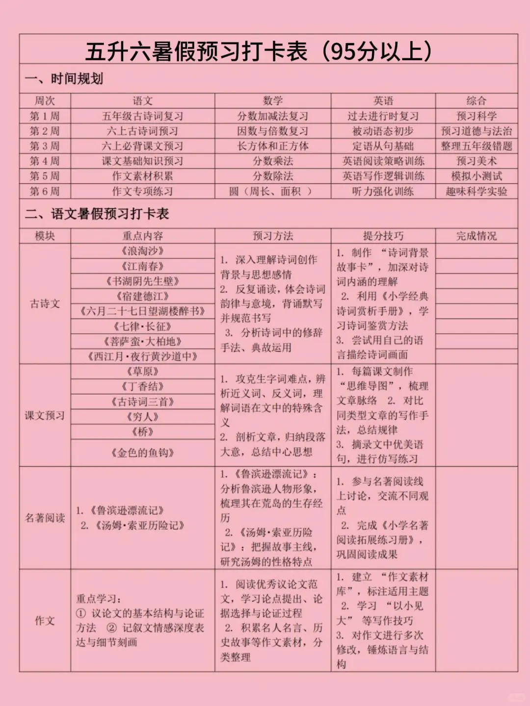 五升六：这是我见过最好的暑假规划（逆袭版