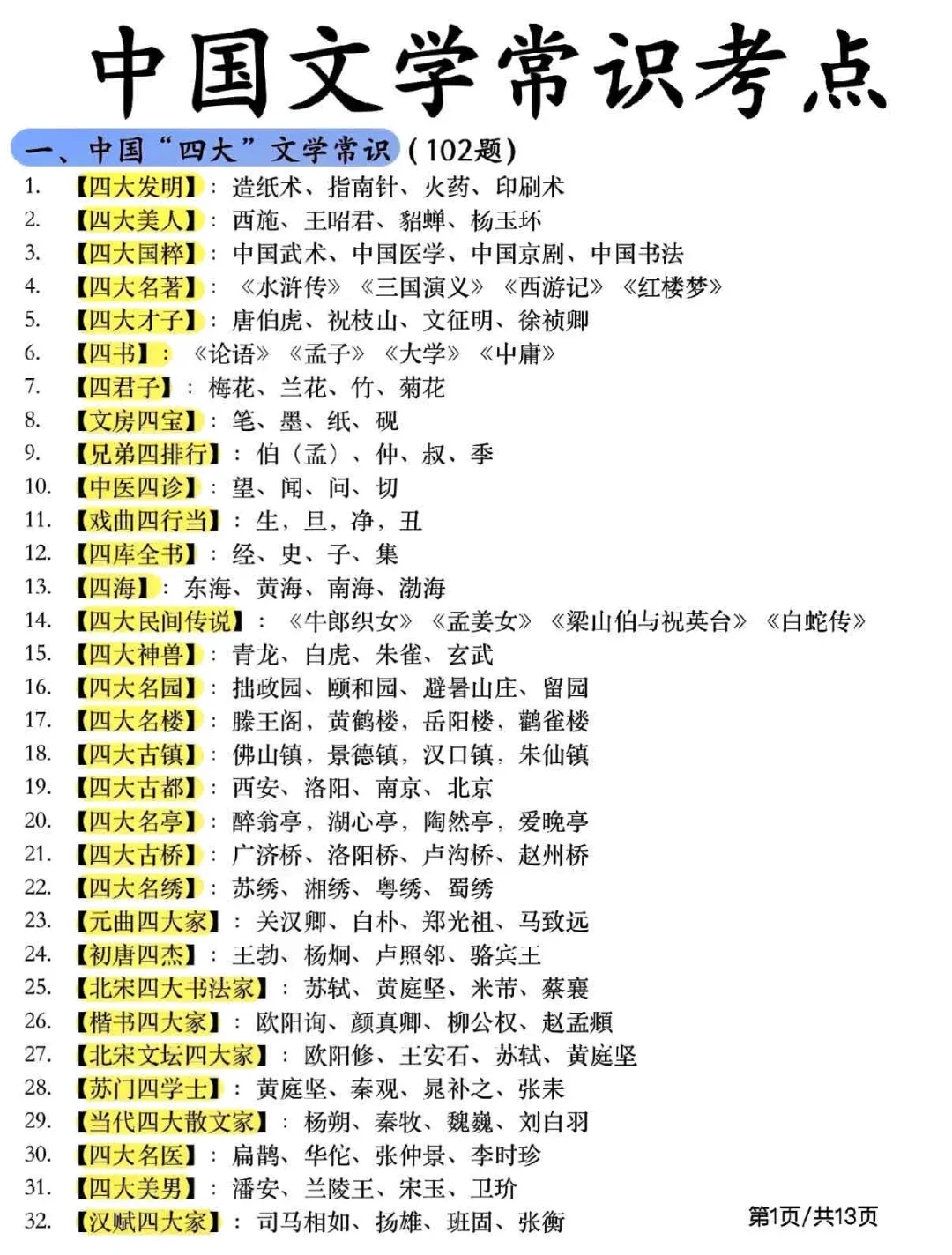 中国文学常识考点🔥