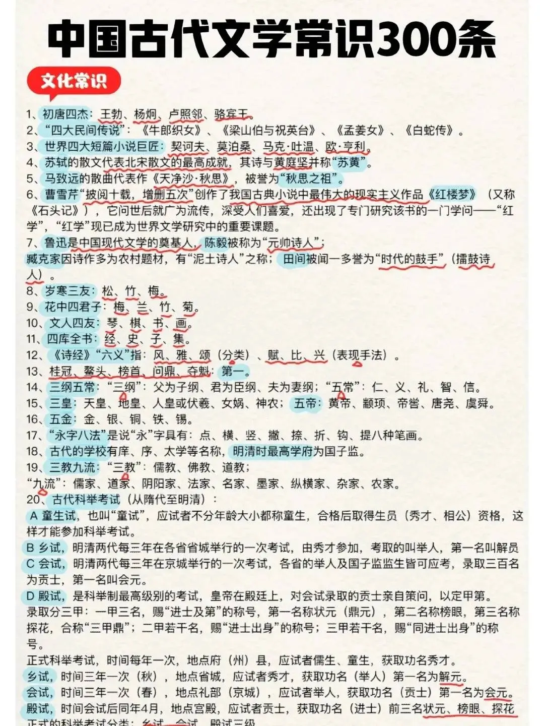 必须掌握的300个文学常识❗不背后悔~🤓