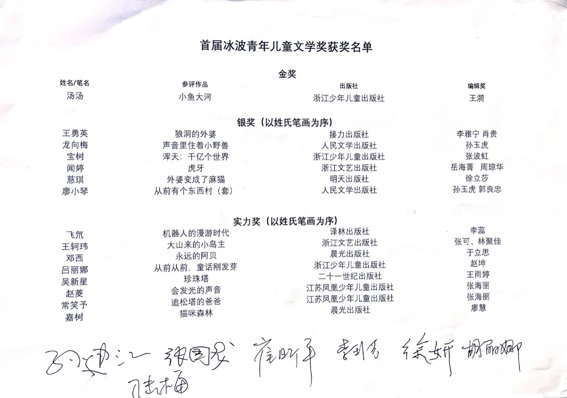 首届冰波青年儿童文学奖揭晓，花落谁家💥