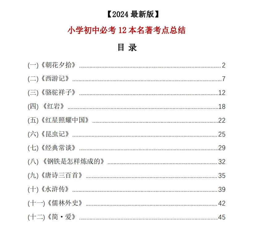 初中党必看！！！12本名著考点全梳理