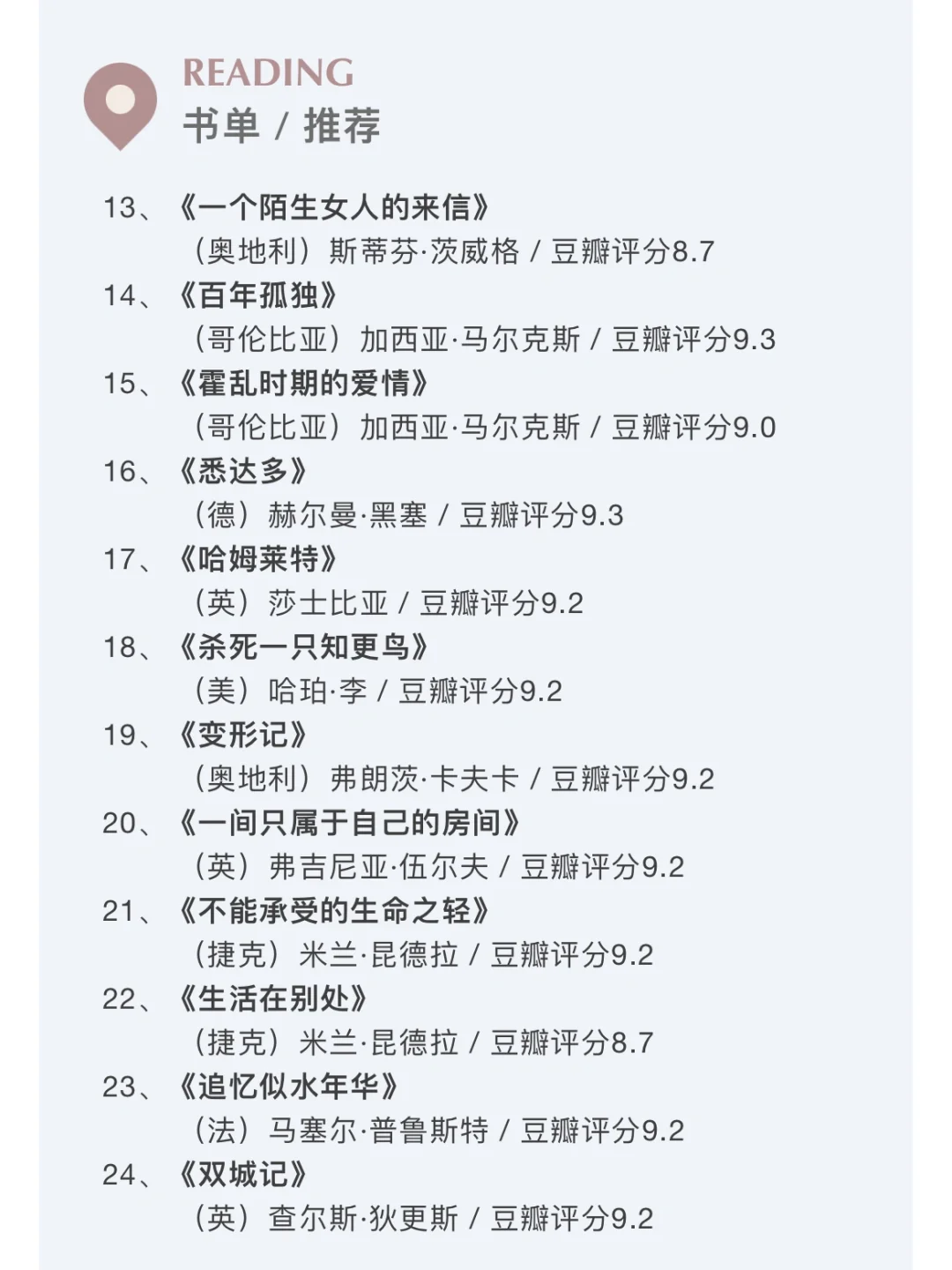 书单｜值得读的60本外国经典文学