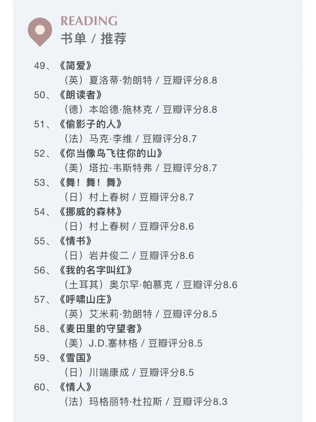 书单｜值得读的60本外国经典文学