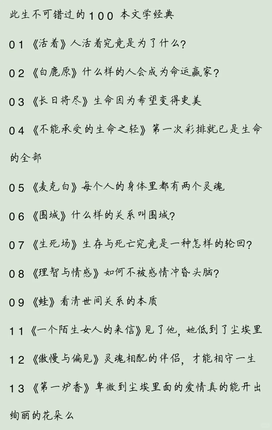 此生不可错过的100本文学经典