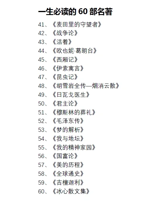 必读经典❗人生必读60部经典名著❗