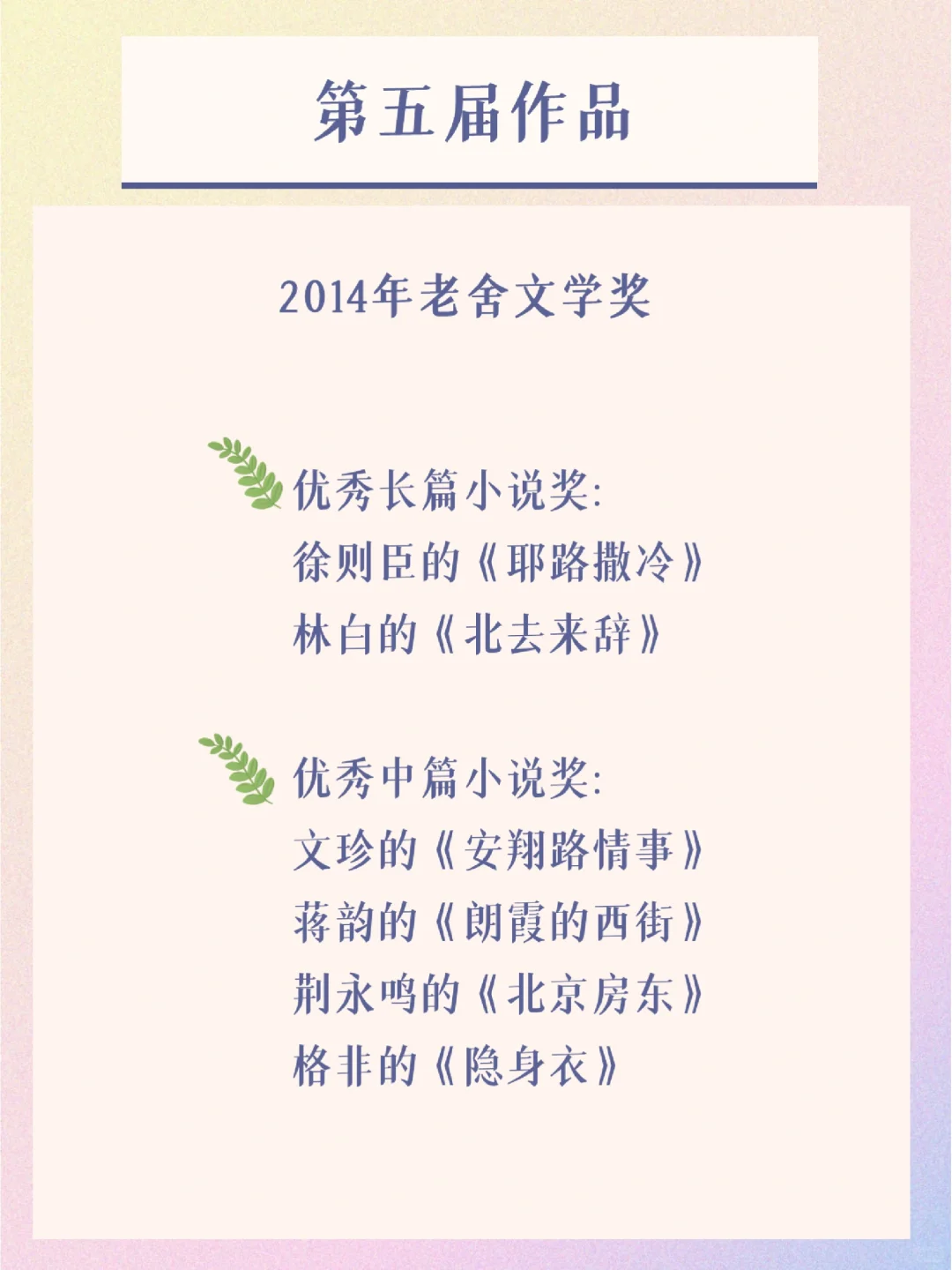 老舍文学奖书单