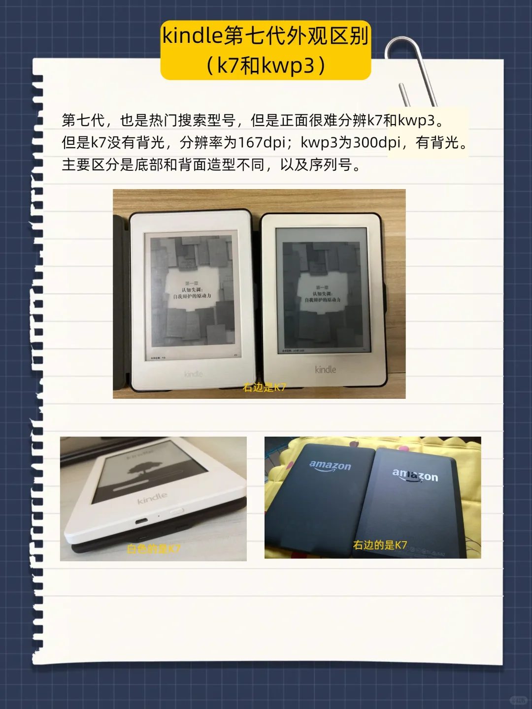如何从外观区分KPW123以及第七代Kindle