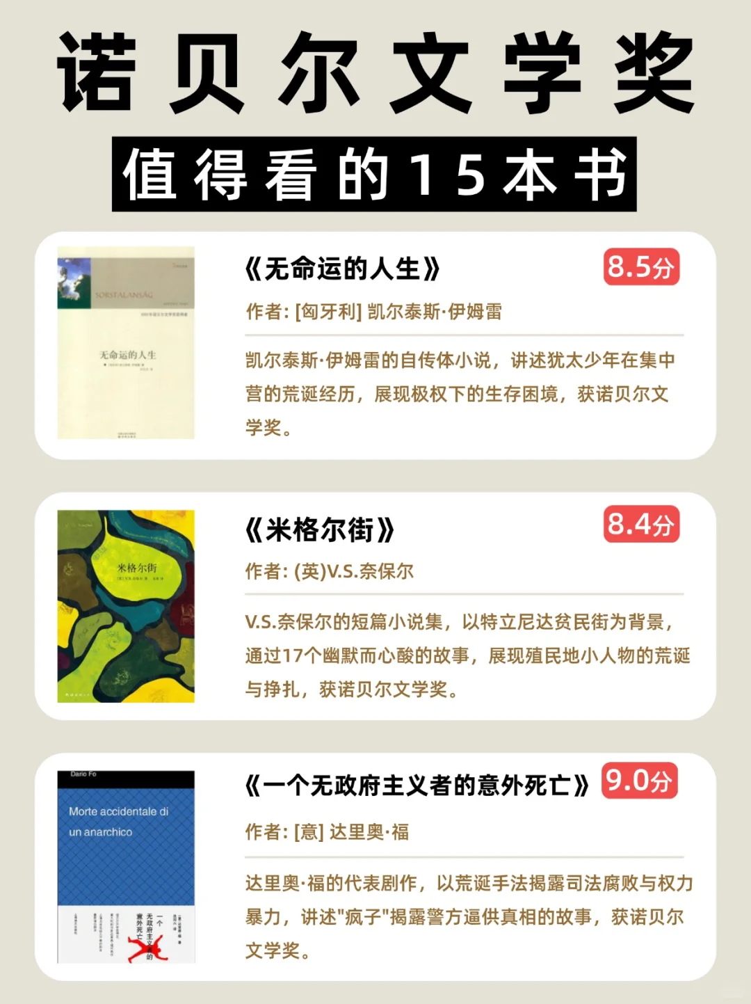 🔥15本诺贝尔文学奖，必读作品❗❗