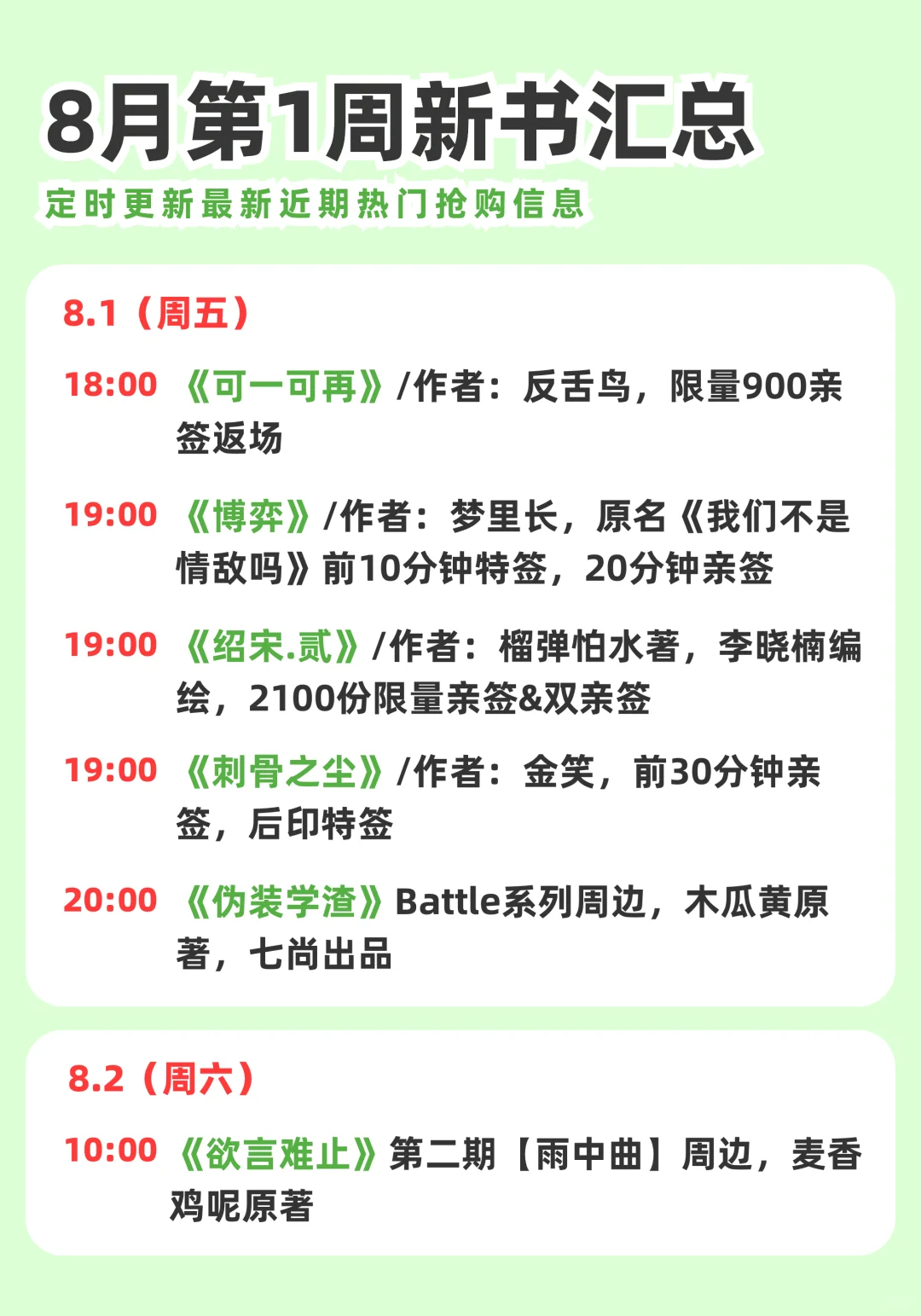 2025年8月第一周实体小说汇总～