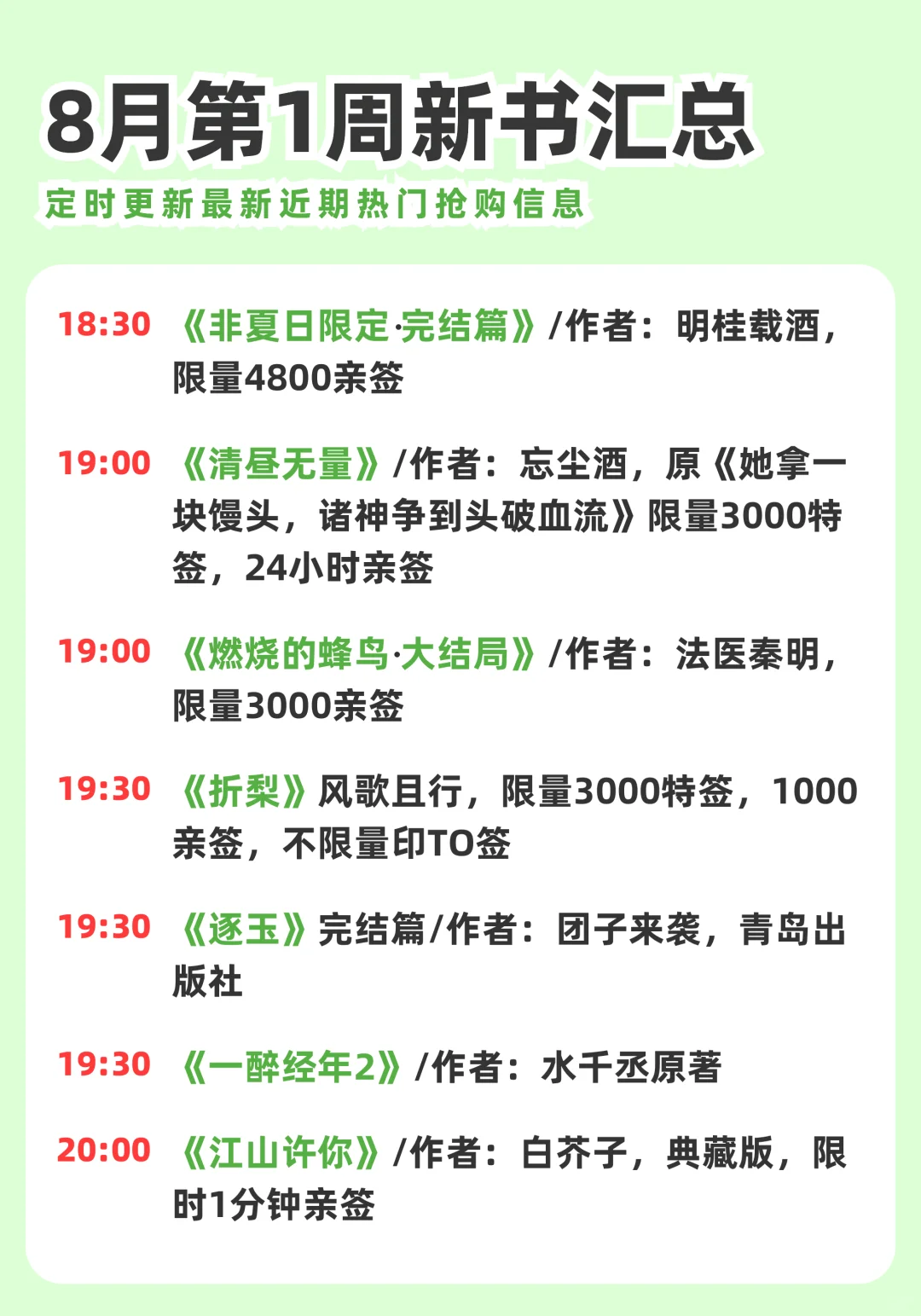 2025年8月第一周实体小说汇总～