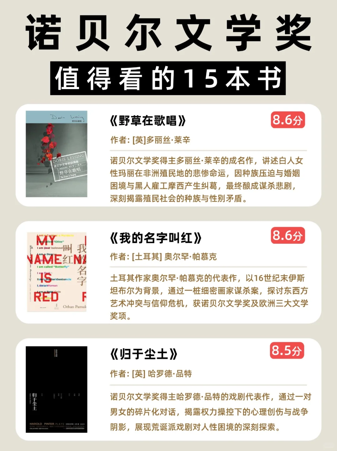 🔥15本诺贝尔文学奖，必读作品❗❗