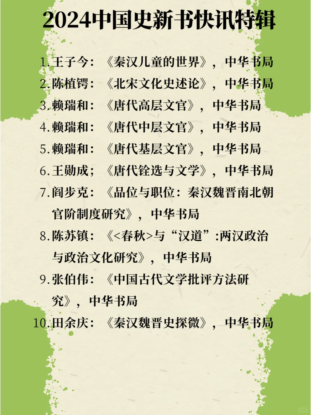 中国史新书快讯特辑：书局2024高分再版系列