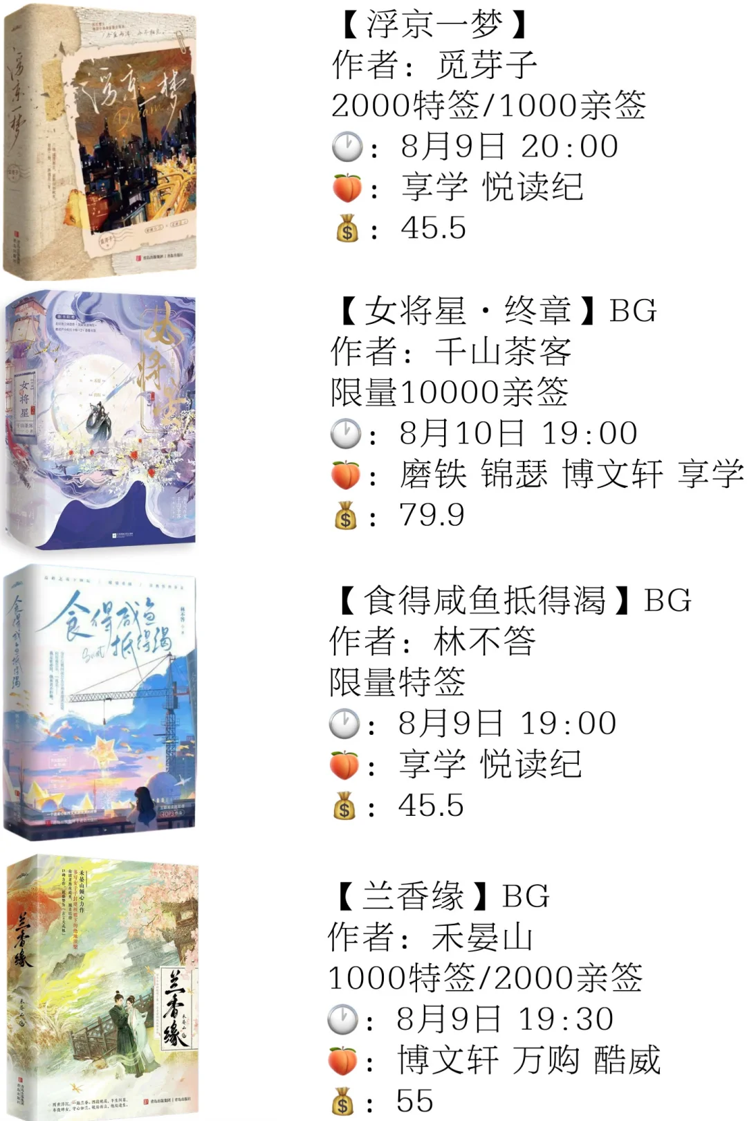 8月8日～10日新书预售汇总