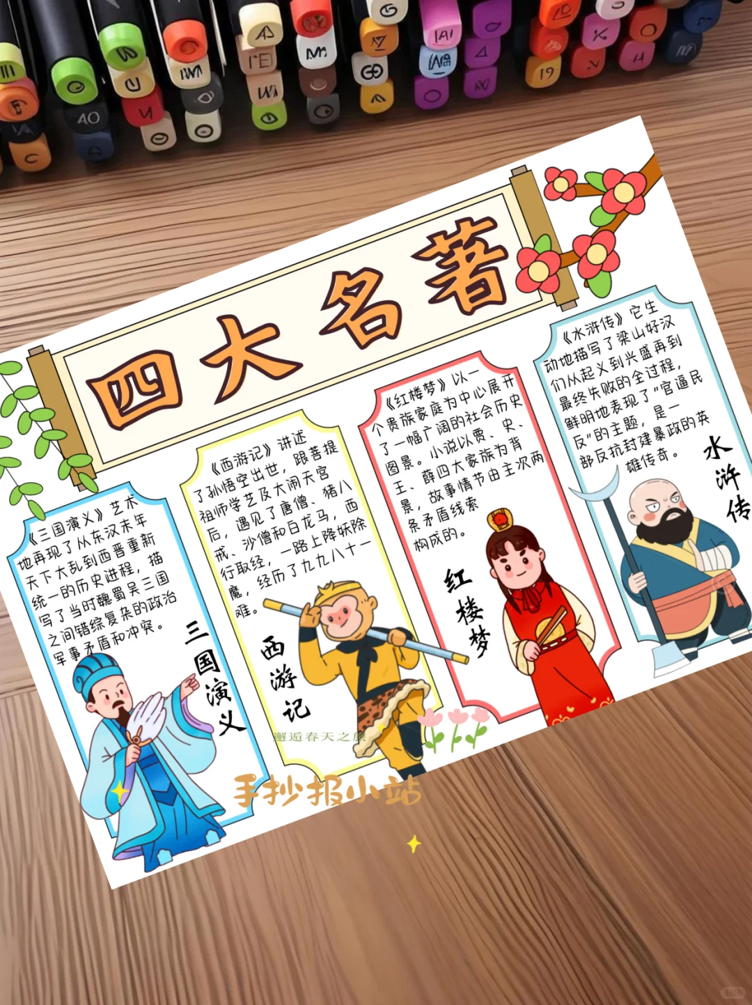 四大名著手抄报 电子线稿