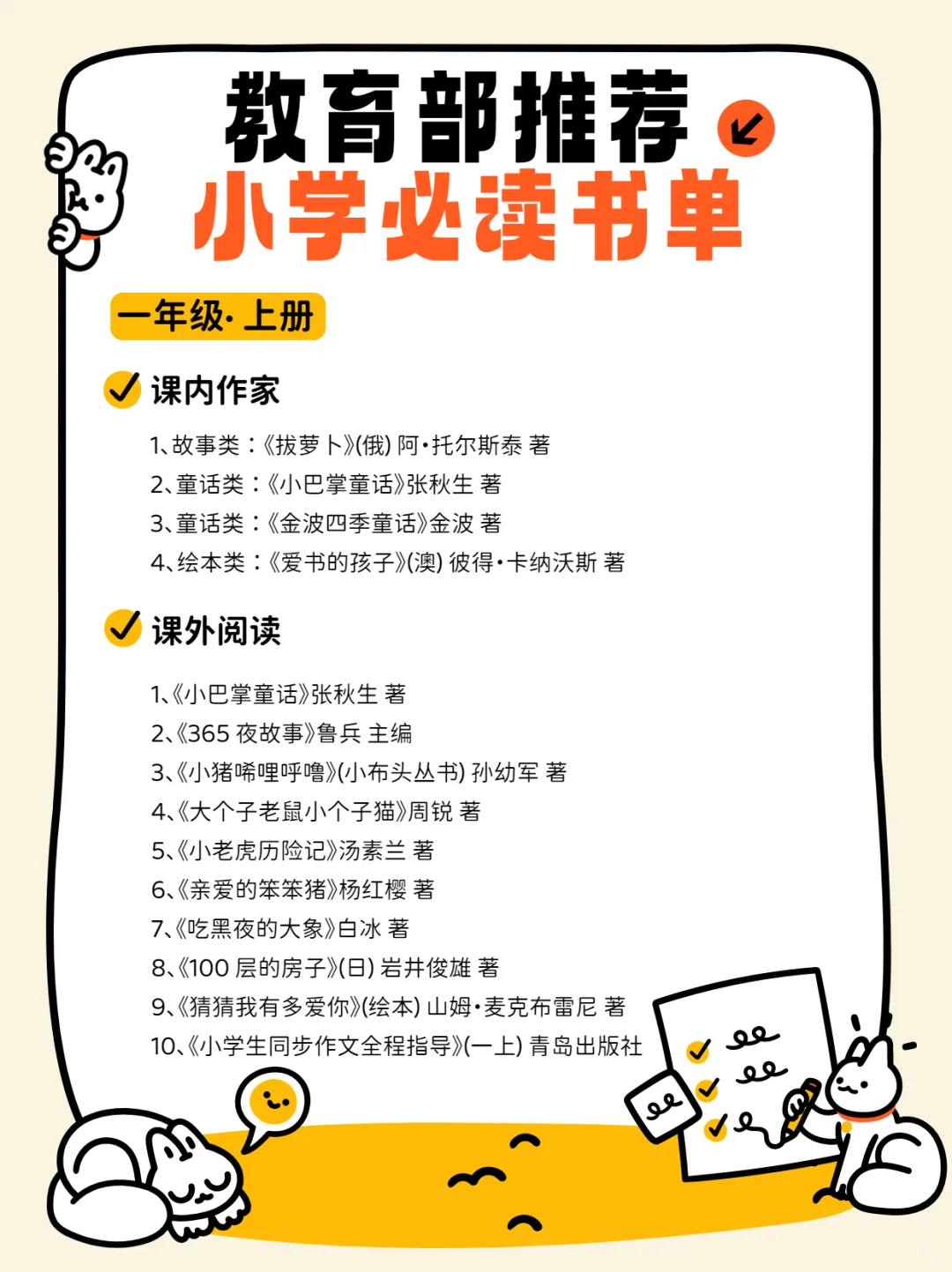 🔥教育部推荐小学1-6年级必读经典书单！
