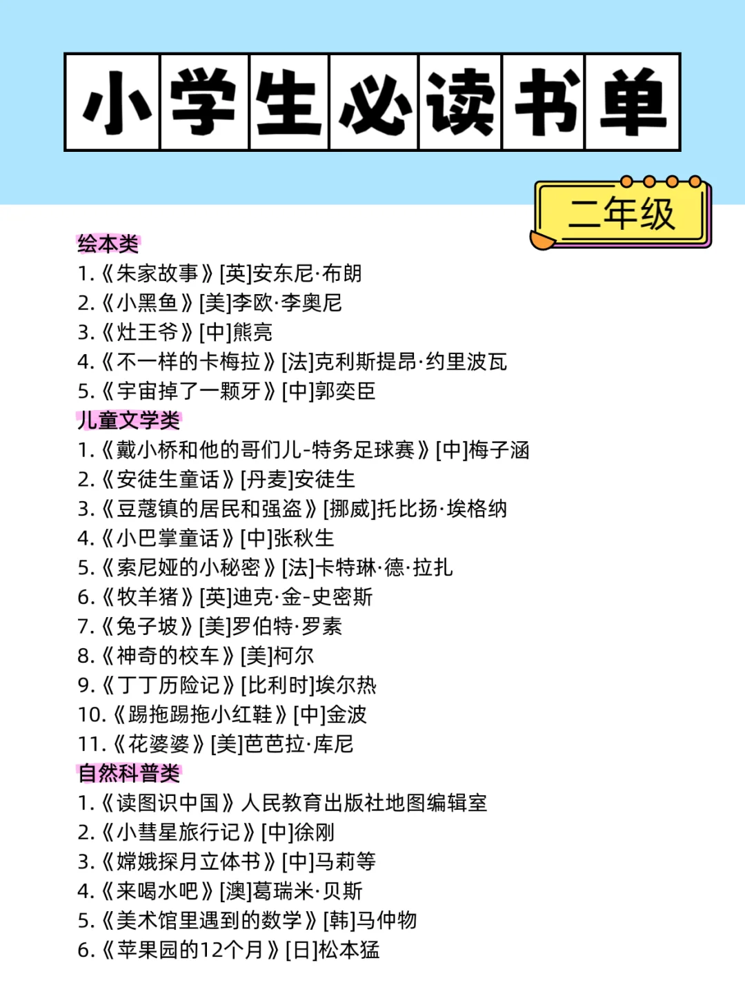 暑假小学生必读书单！