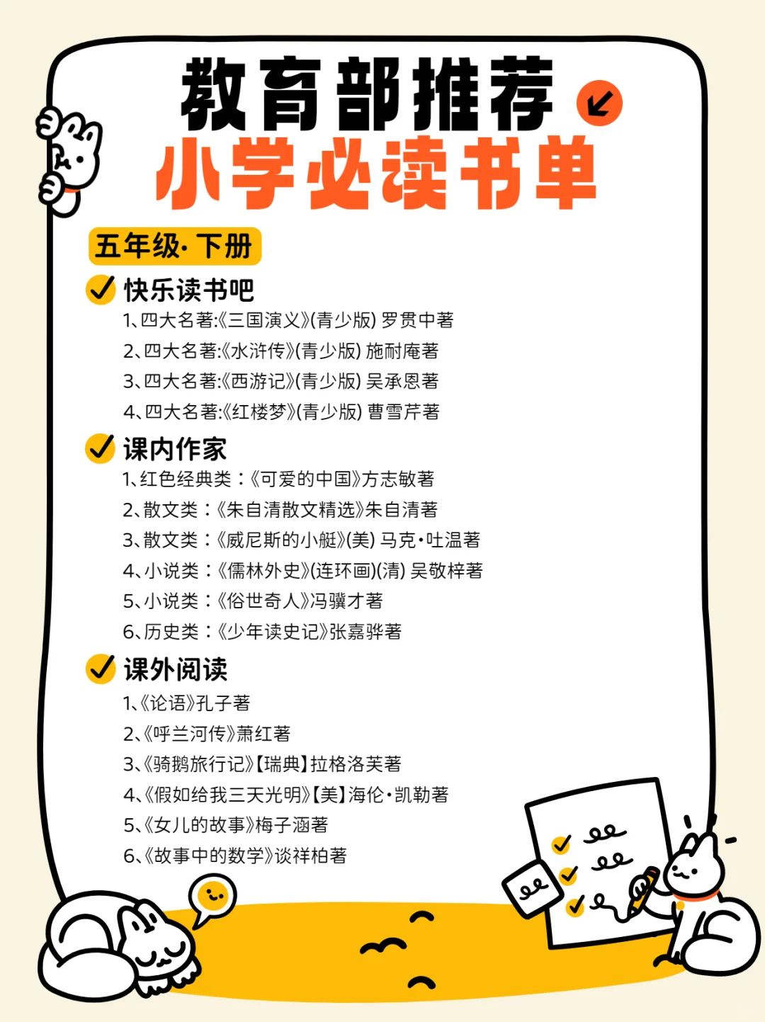 🔥教育部推荐小学1-6年级必读经典书单！