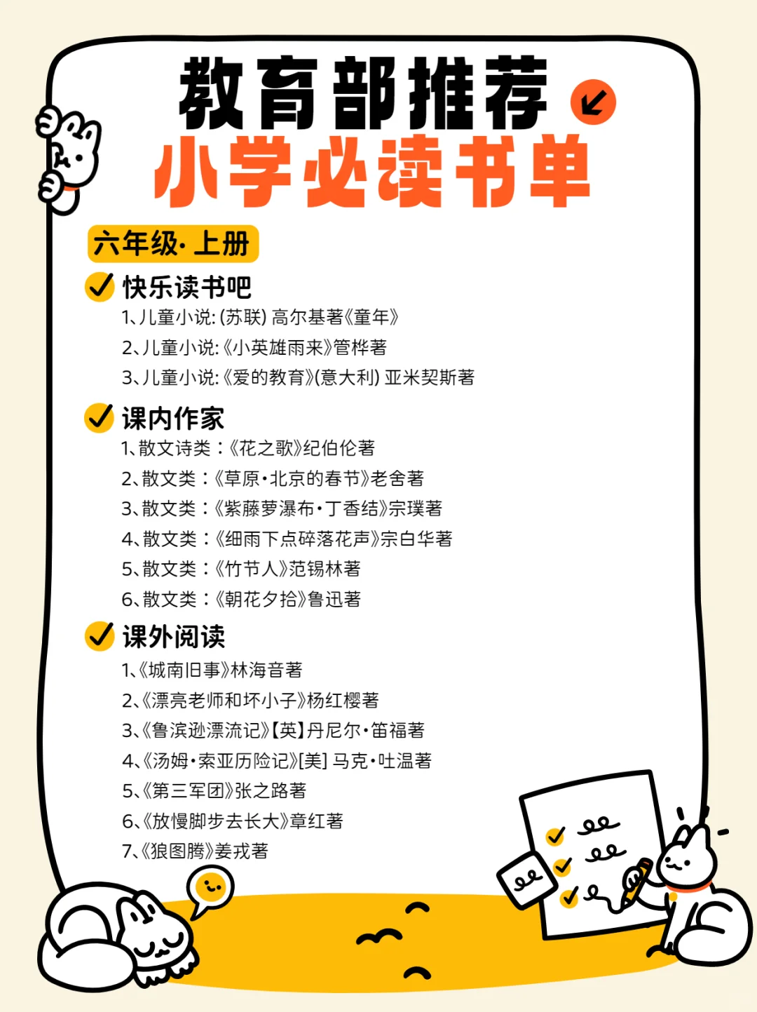 🔥教育部推荐小学1-6年级必读经典书单！