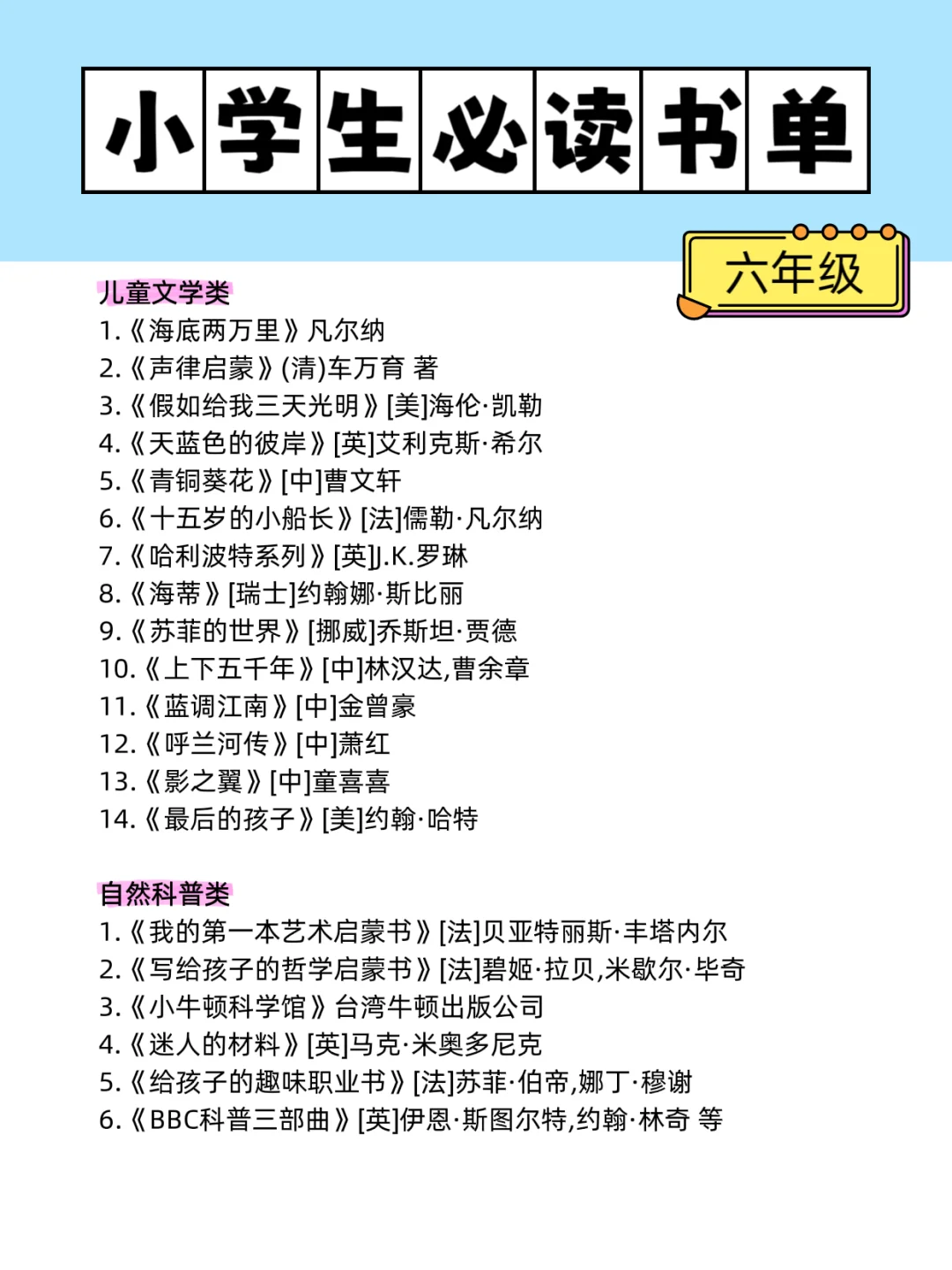 暑假小学生必读书单！