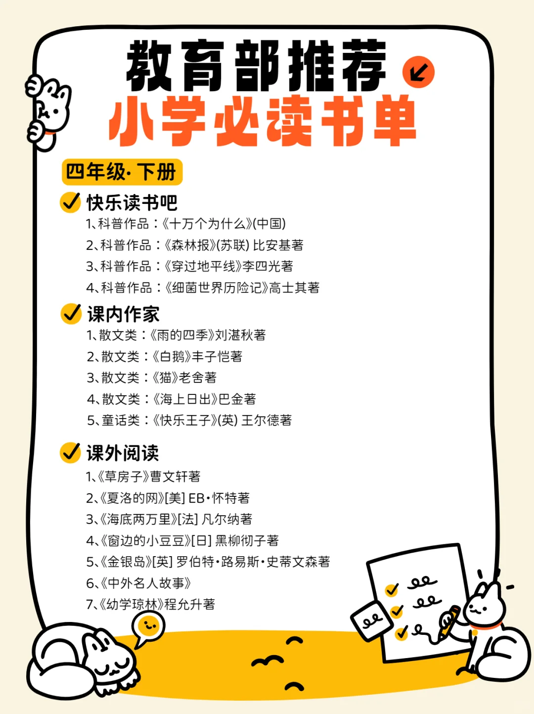 🔥教育部推荐小学1-6年级必读经典书单！