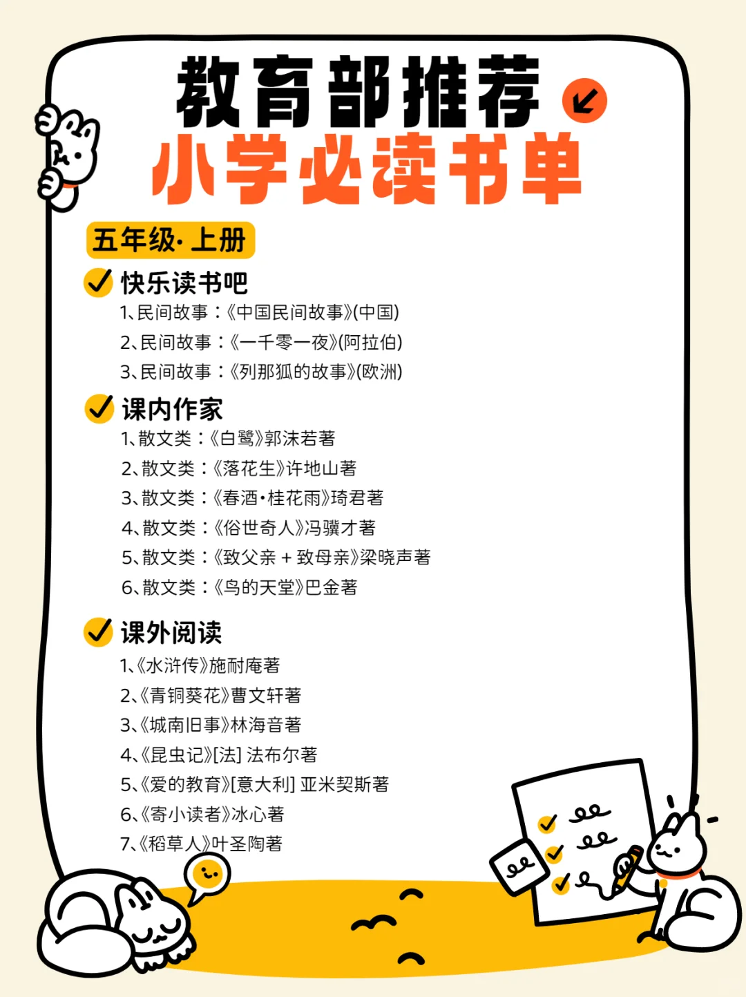 🔥教育部推荐小学1-6年级必读经典书单！