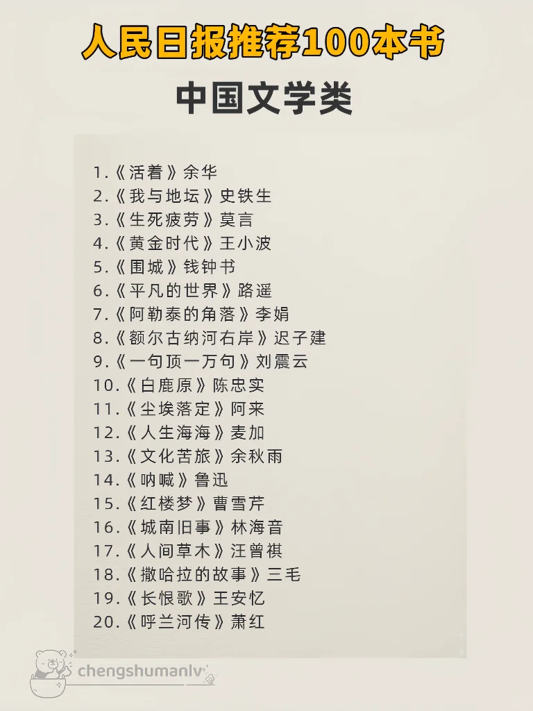 拯救书荒丨人民日报推荐，100本高质量书单