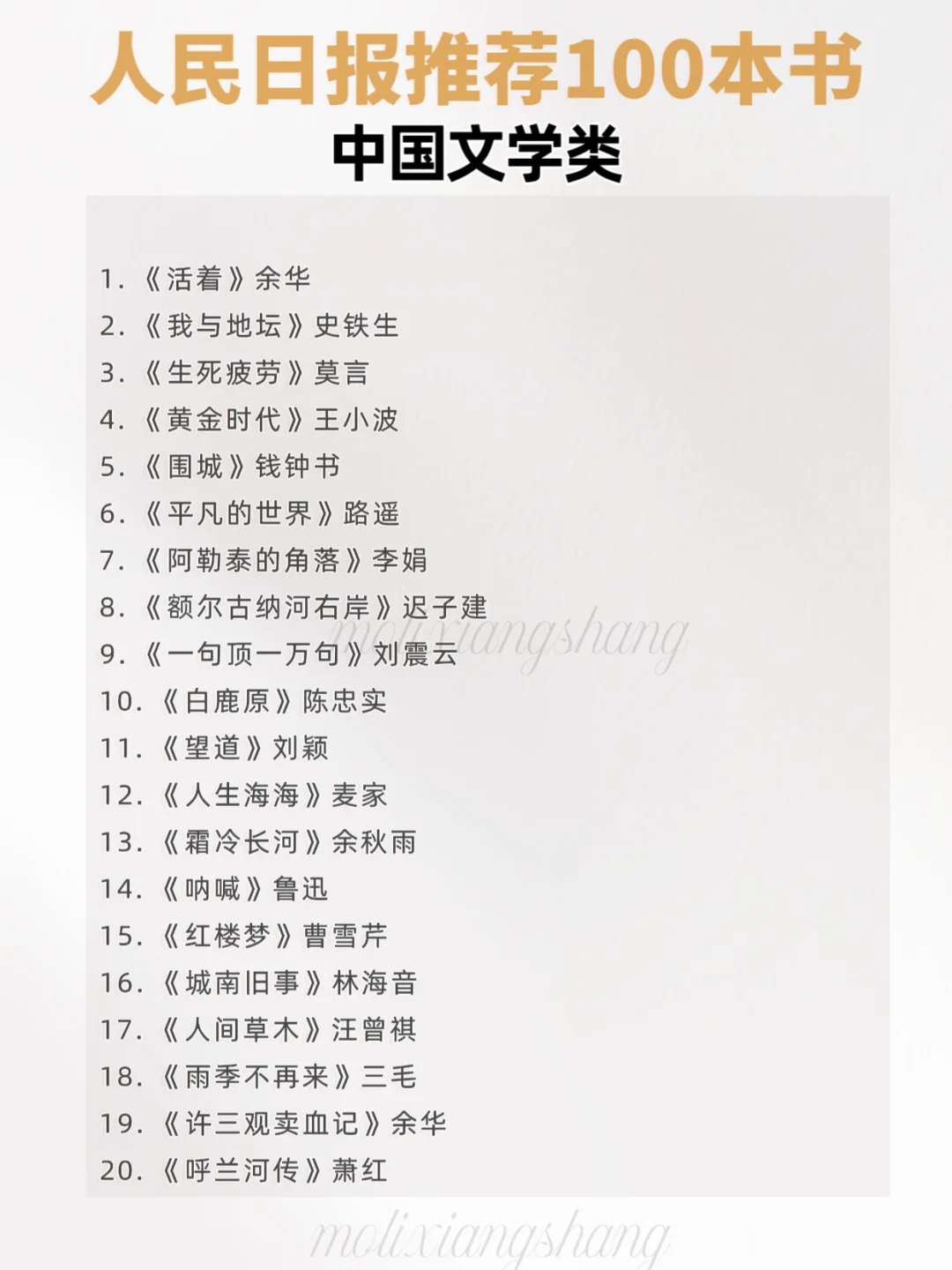 被人民日报安利的100本书单！书荒党来看～