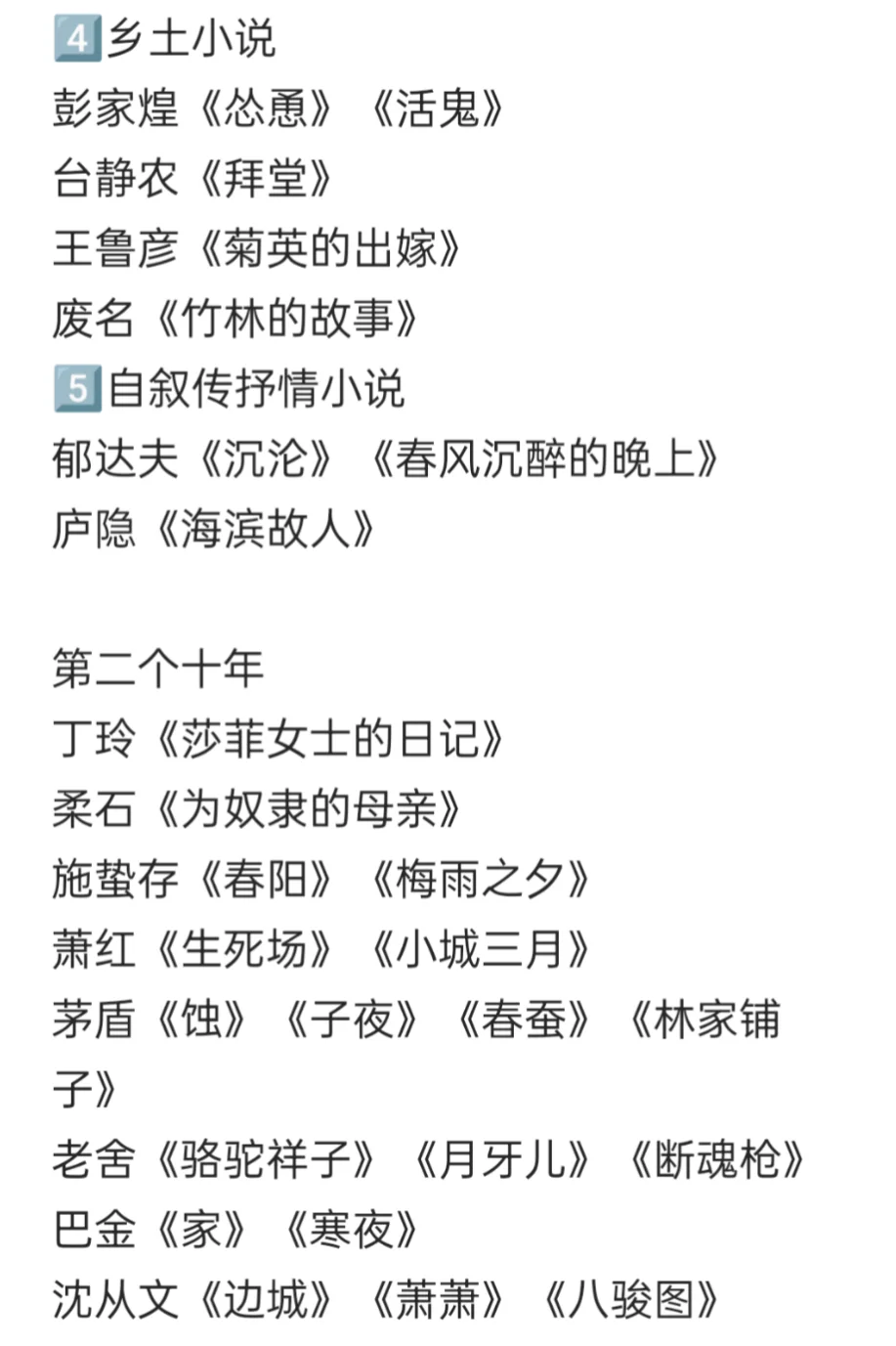 关于现当代文学需要读哪些作品