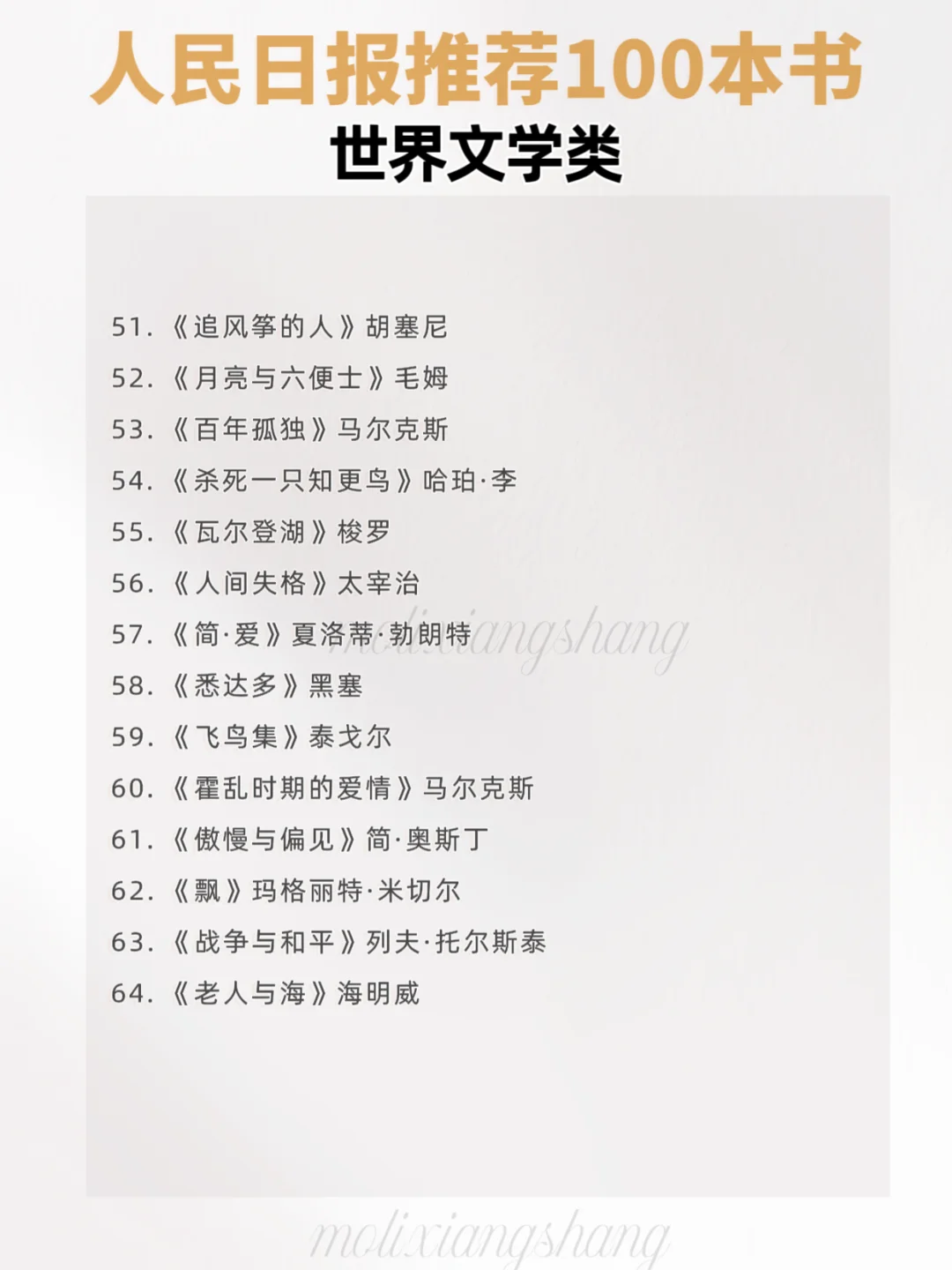 被人民日报安利的100本书单！书荒党来看～