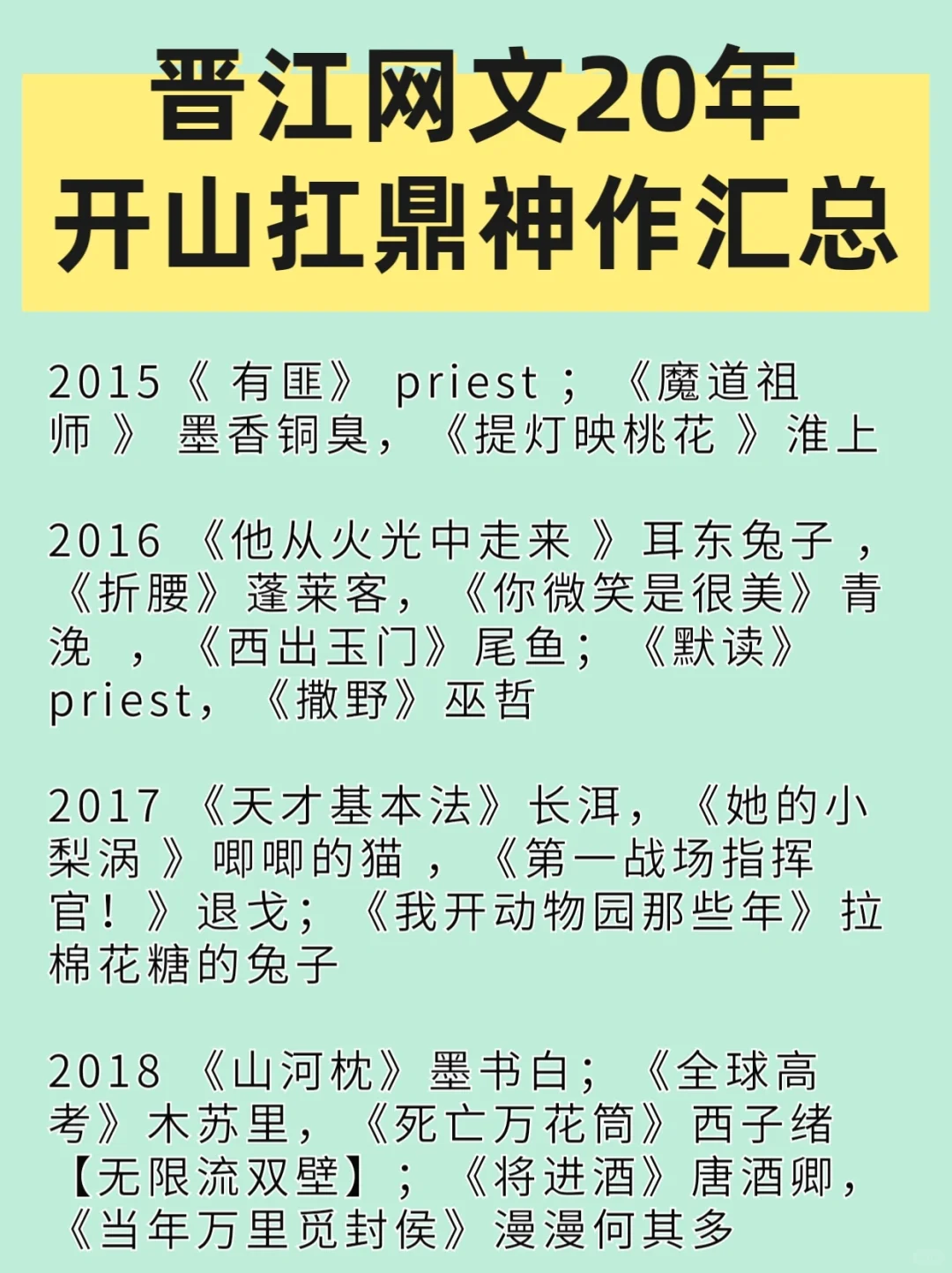 晋江女频网文二十年神作（2003-2022年）