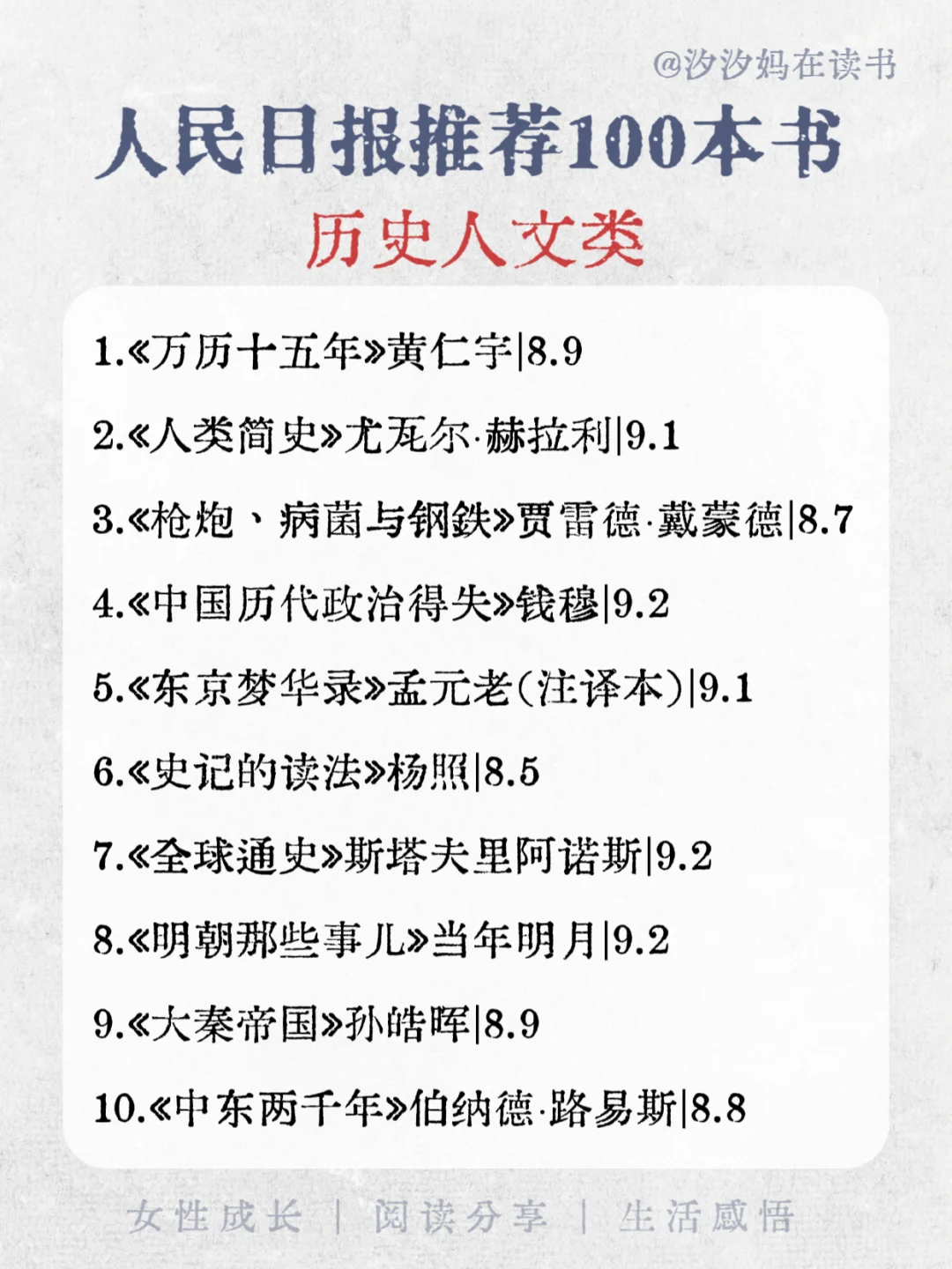 🔥人民日报推荐的100本高质量书单