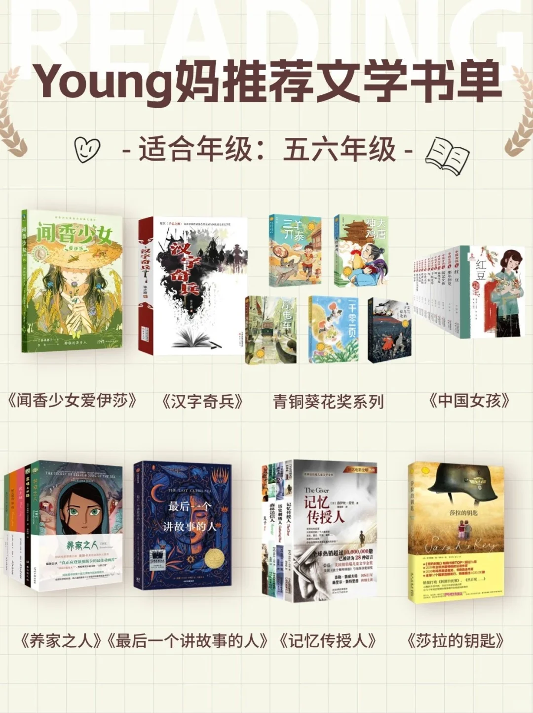 泱妈推荐的文学类书单，各年级都有