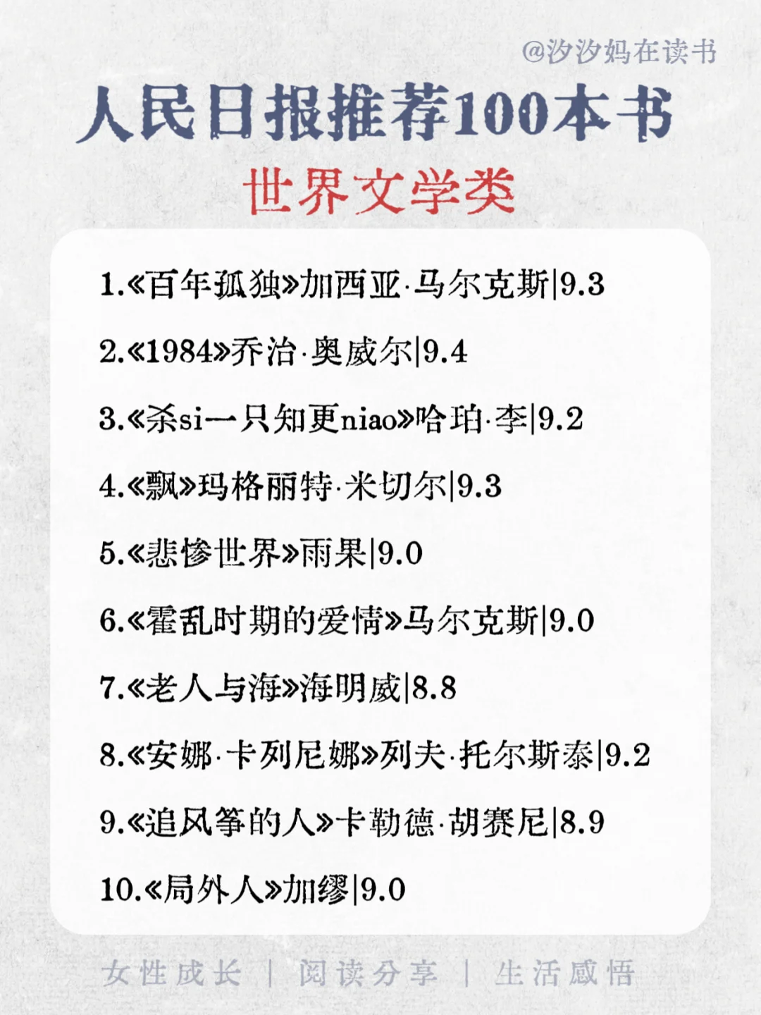 🔥人民日报推荐的100本高质量书单