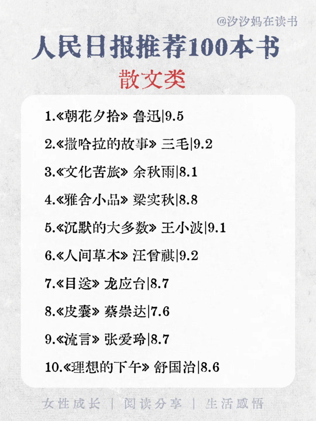 🔥人民日报推荐的100本高质量书单