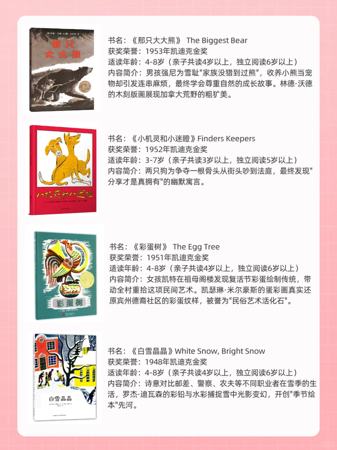 育儿干货｜凯迪克金奖绘本书单！完整表格！
