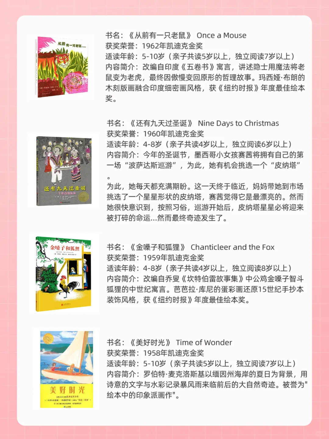 育儿干货｜凯迪克金奖绘本书单！完整表格！
