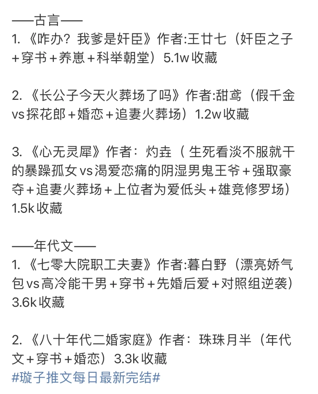 📚 2025.08.10 新完结小说清单｜文荒速码！
