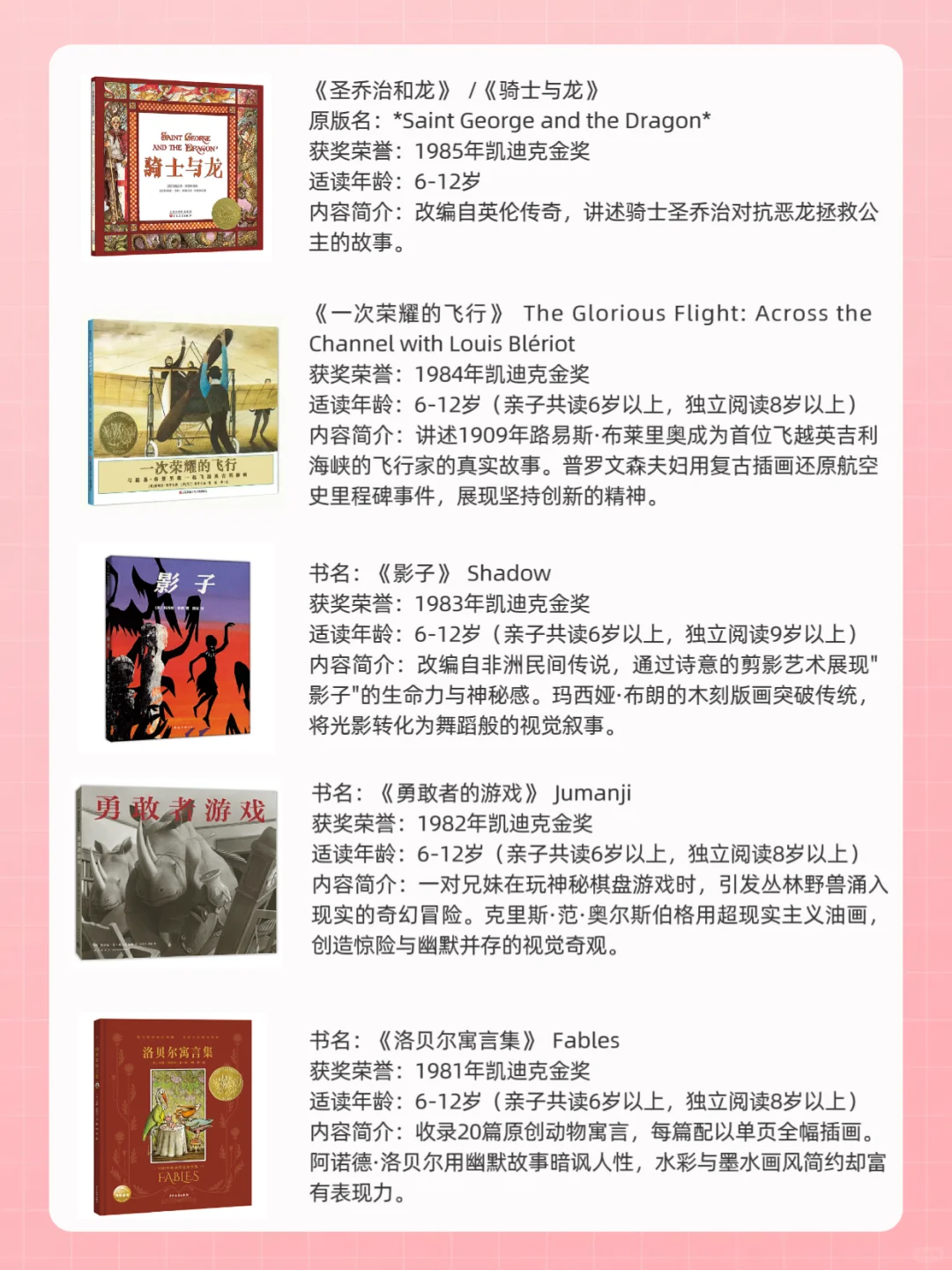 育儿干货｜凯迪克金奖绘本书单！完整表格！