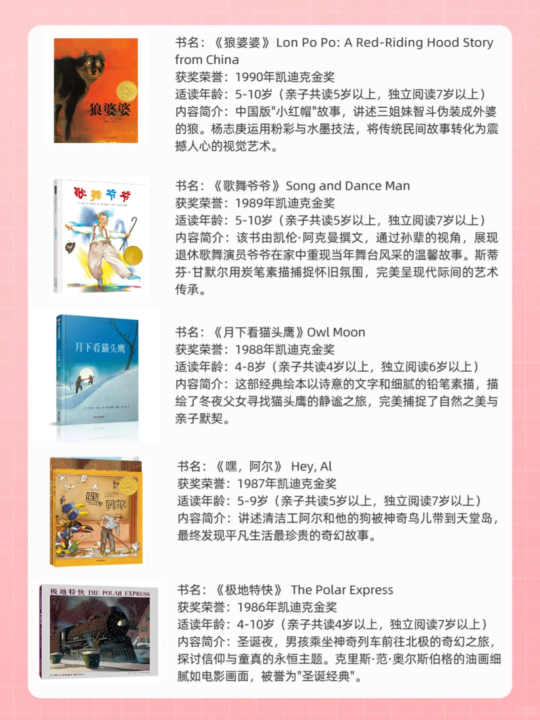 育儿干货｜凯迪克金奖绘本书单！完整表格！