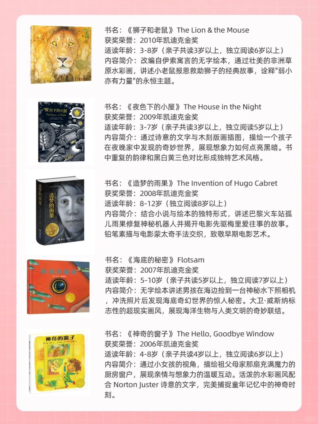 育儿干货｜凯迪克金奖绘本书单！完整表格！