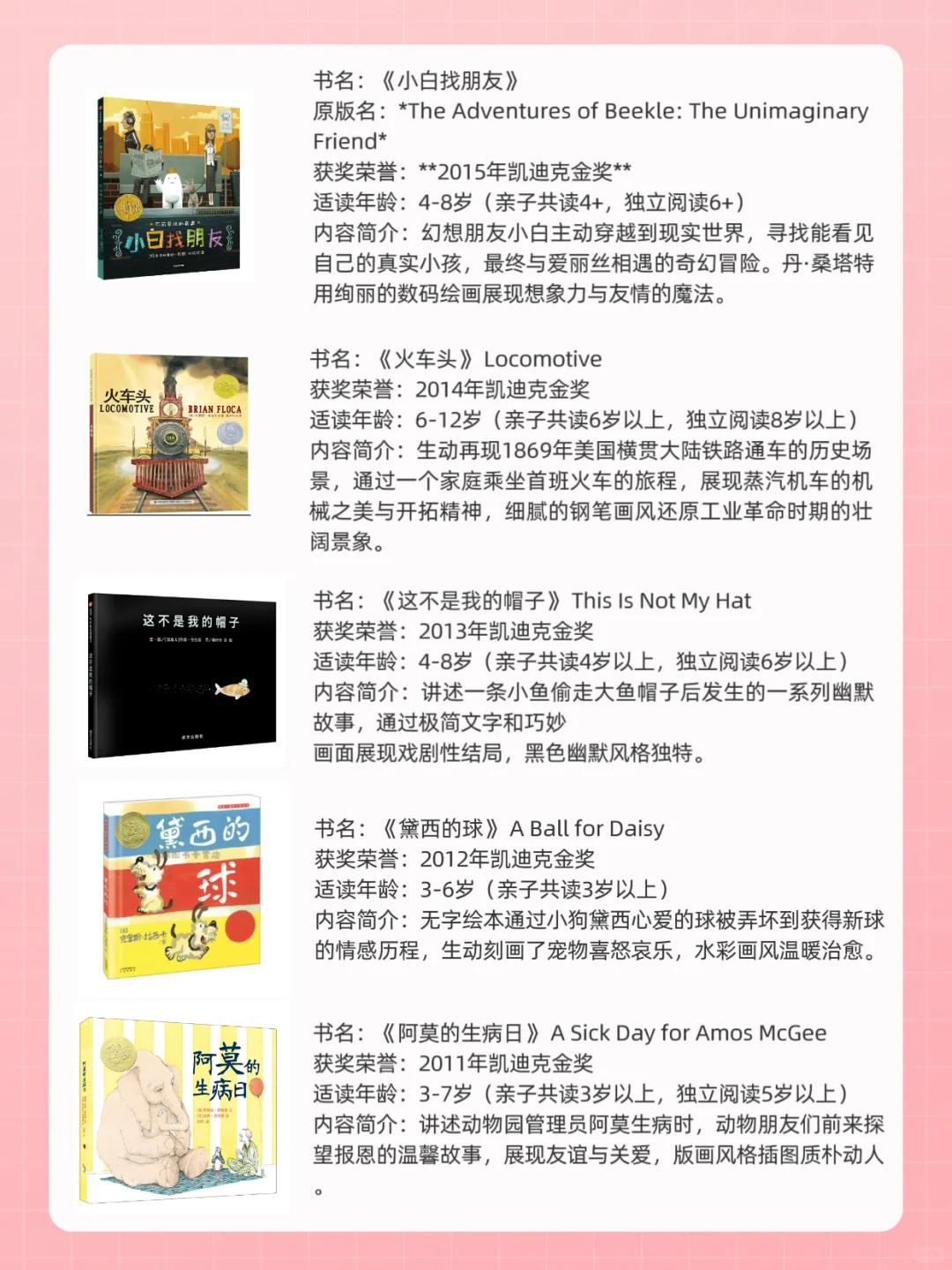 育儿干货｜凯迪克金奖绘本书单！完整表格！