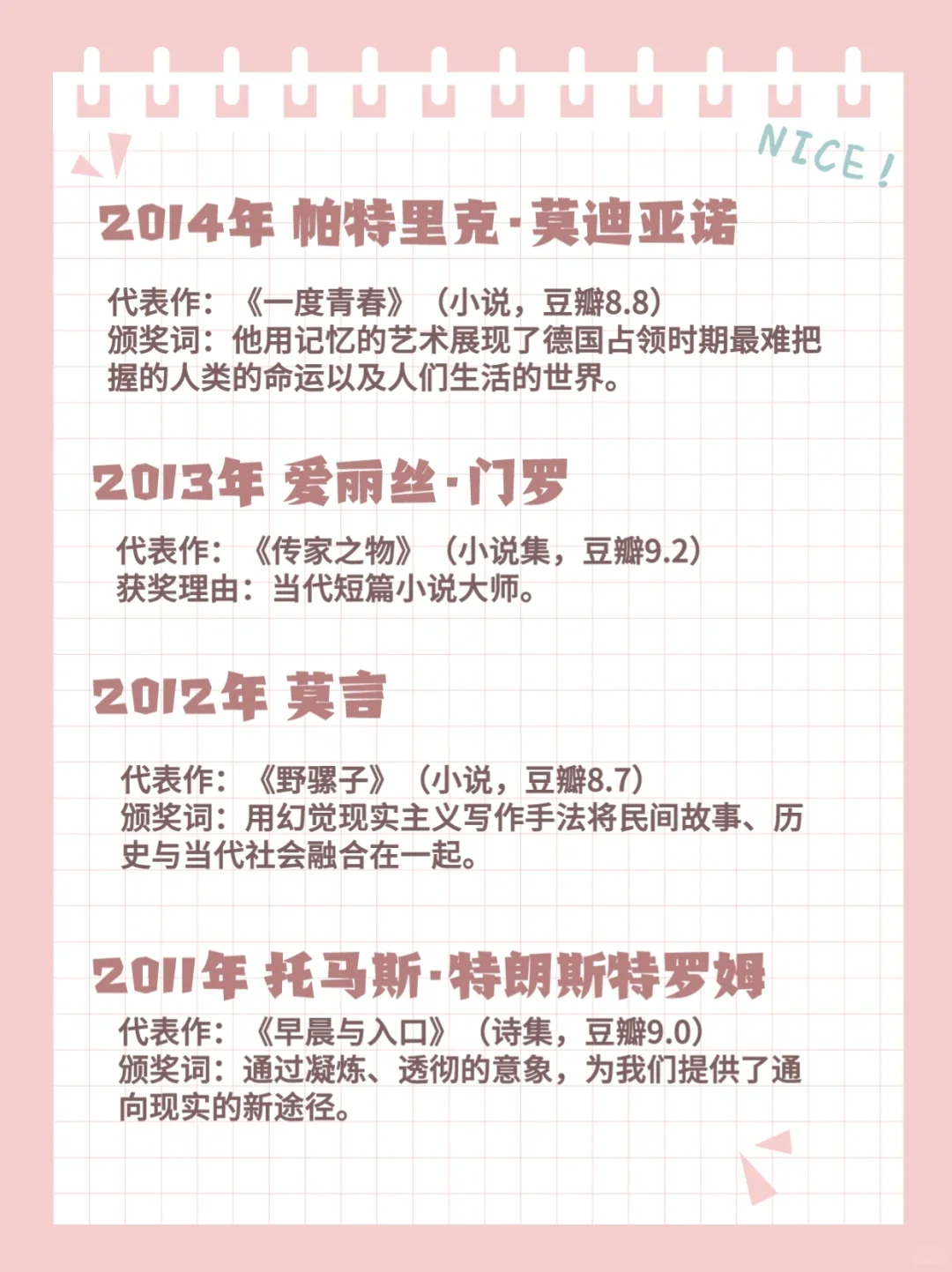 书单｜近20年诺贝尔文学奖得主及代表作汇总