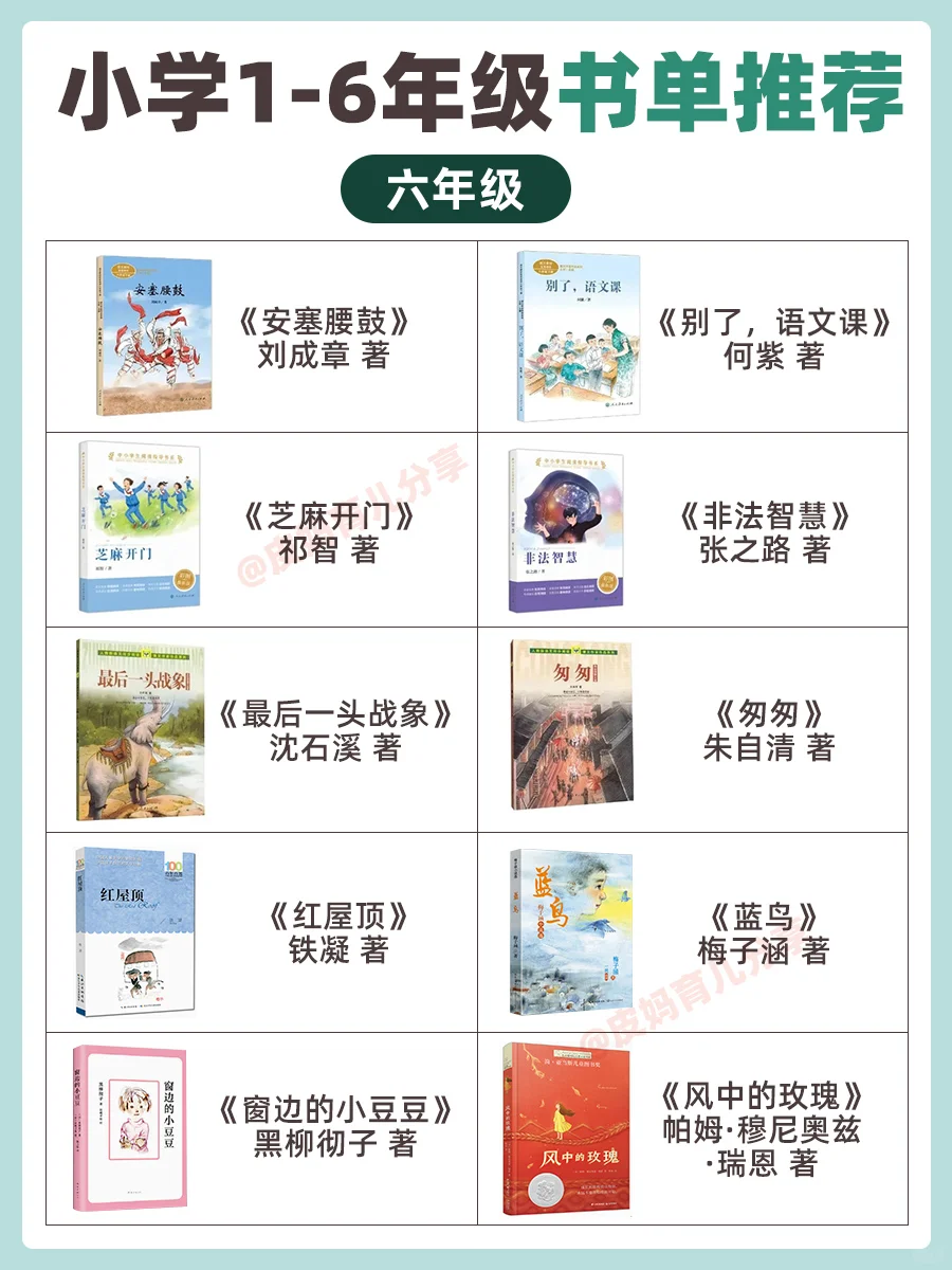 小学1~6年级阅读书单推荐！