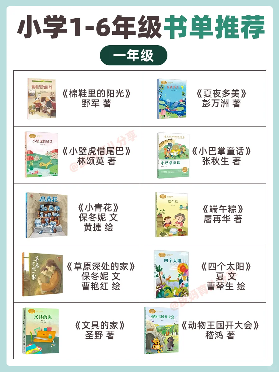 小学1~6年级阅读书单推荐！