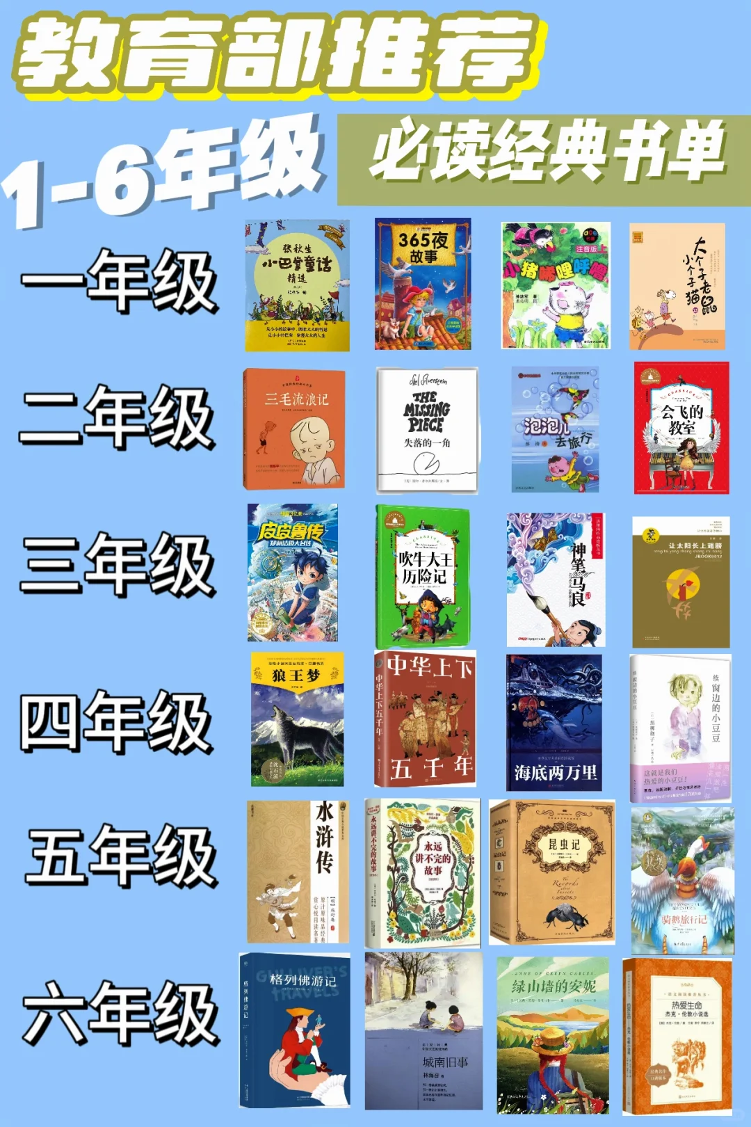1-6年级小学生必读书单 暑假收藏慢慢看💯
