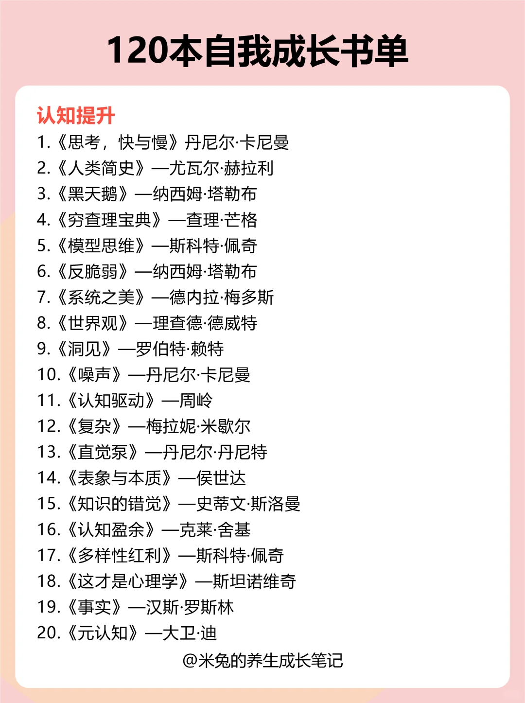 120本高质量书单，提升自我 脑子真的会变快