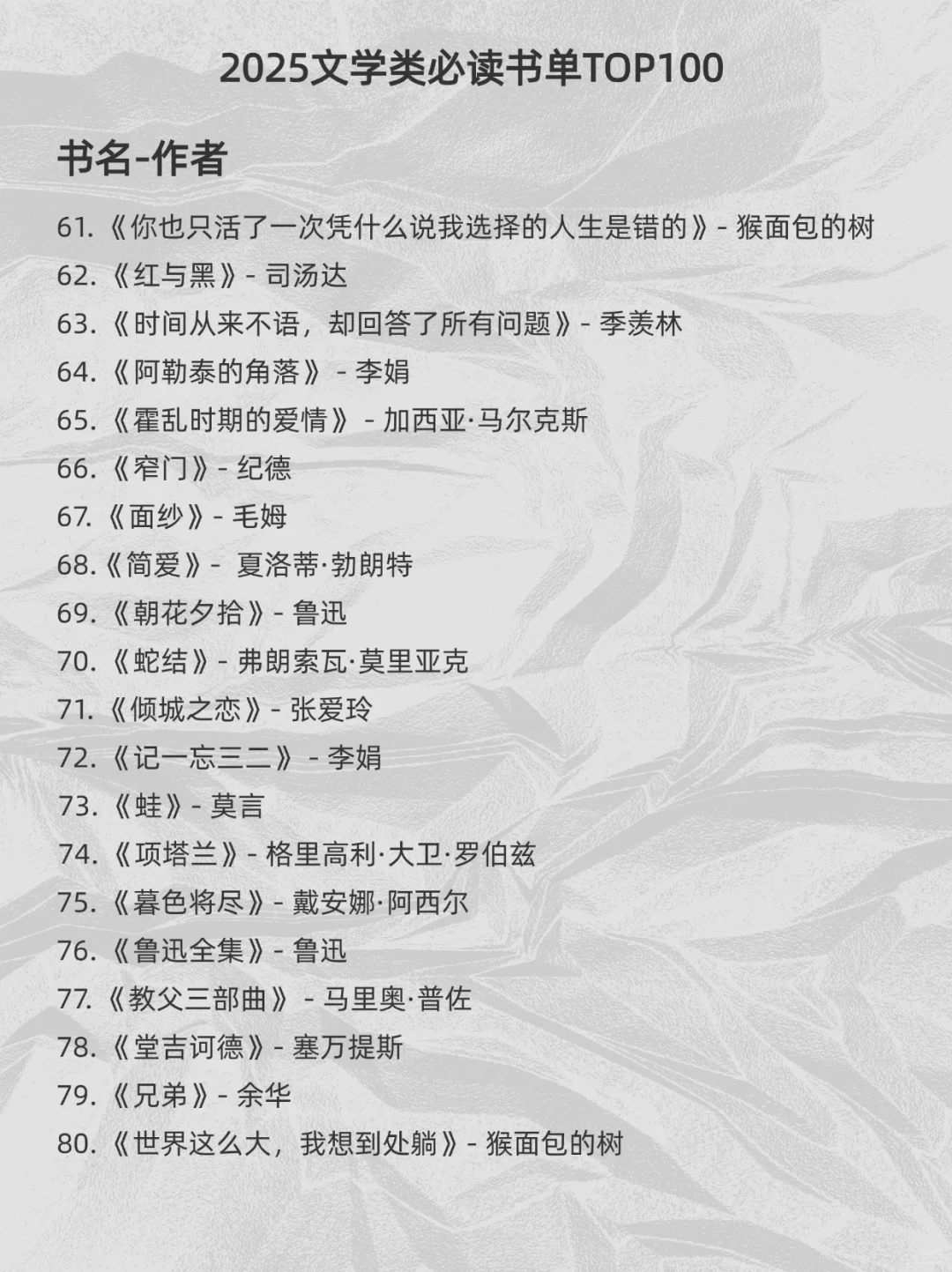 2025必读100本书单（文学类）
